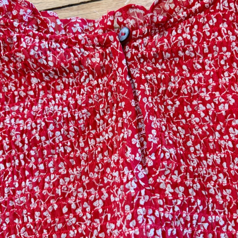 She + Sky Red Floral Smocked Bodice Dress - Picture 5 of 6